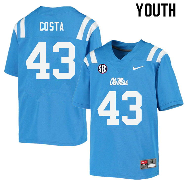 Youth #43 Caden Costa Ole Miss Rebels College Football Jerseys Sale-Power Blue